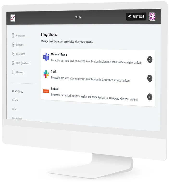 Receptful 3rd party integrations options screen