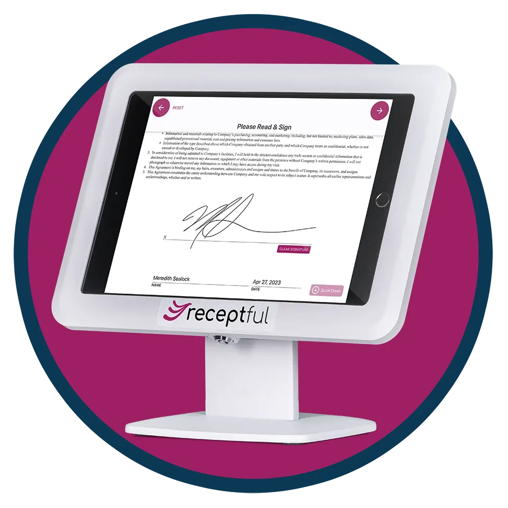 Signed agreement for Receptful's iPad-based visitor management system