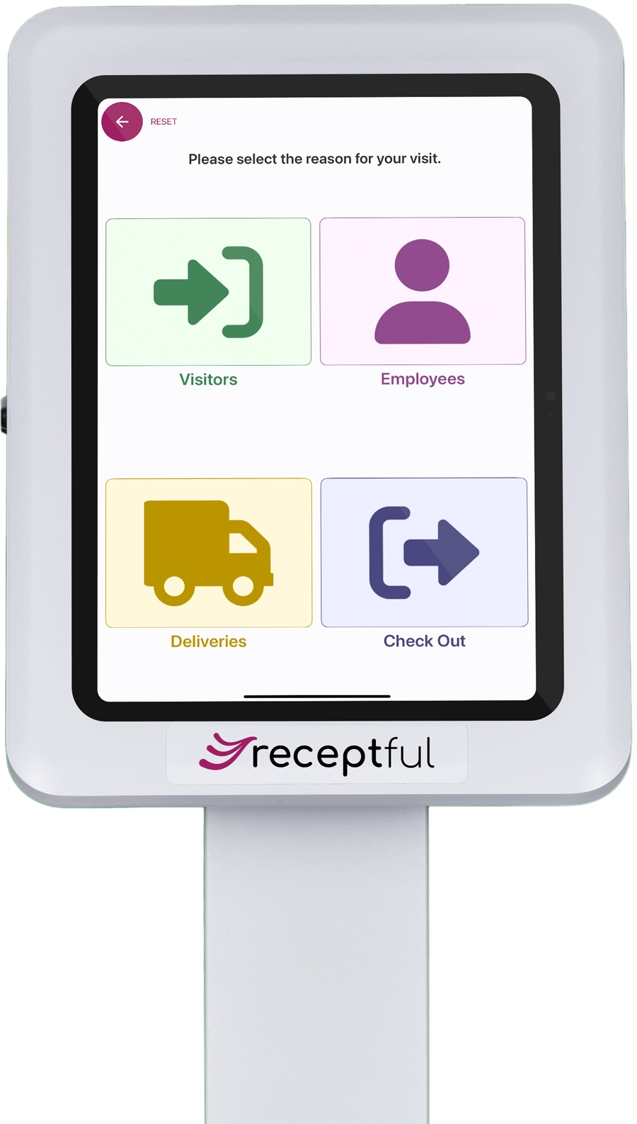 Receptful button screen for manufacturing visitor check-in on 10th gen iPad