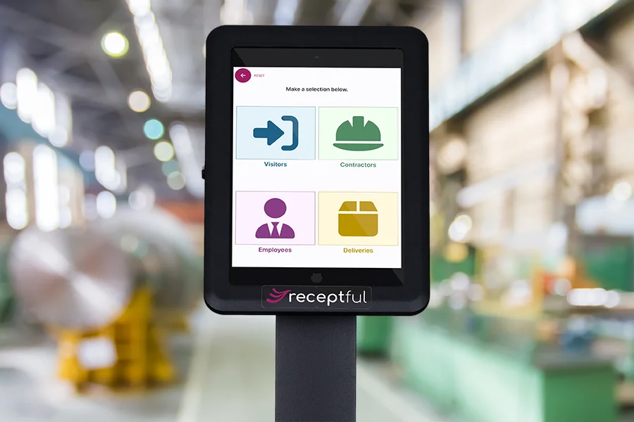 Receptful visitor management system controlling access to the manufacturing floor.