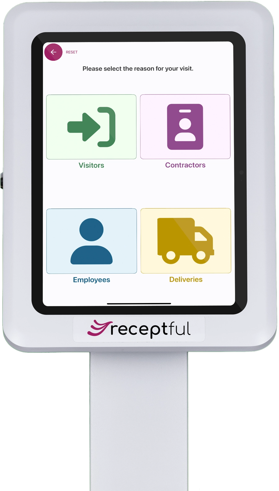 Receptful button screen for manufacturing visitor check-in on 10th gen iPad